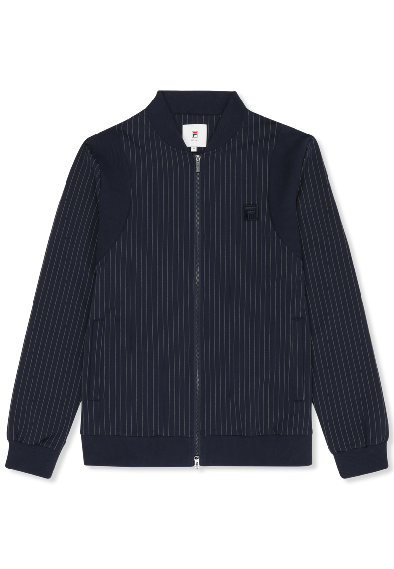 Lucca Regular Pinstriped Track Jacket - Black Iris / Egret Striped