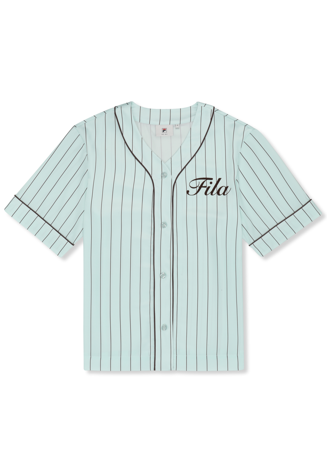 Chemise De Baseball En Satin À Fines Rayures Boxy - Mer Apaisante / Rayé