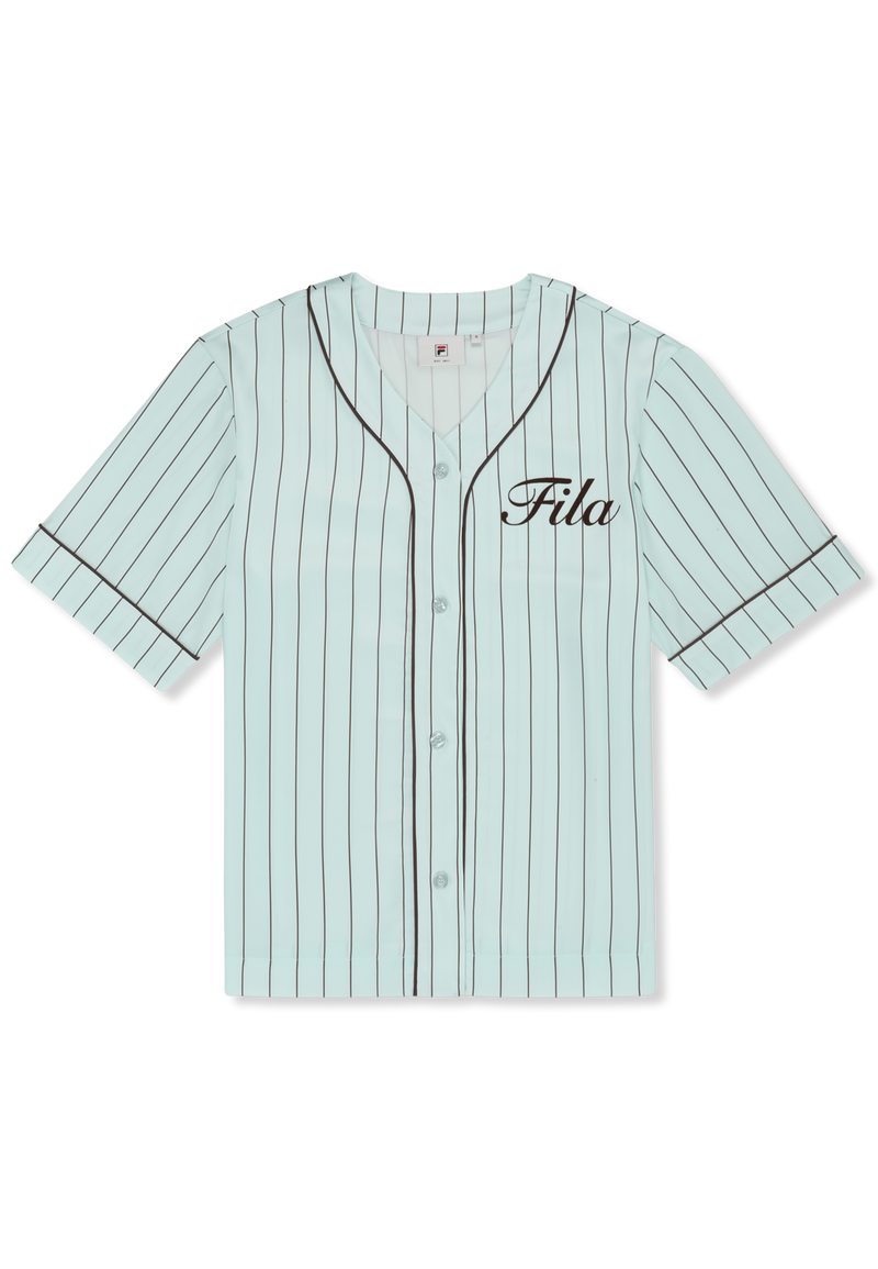 Fiesole Boxy Pinstriped Satin Baseball Shirt - Mer Apaisante / Rayé