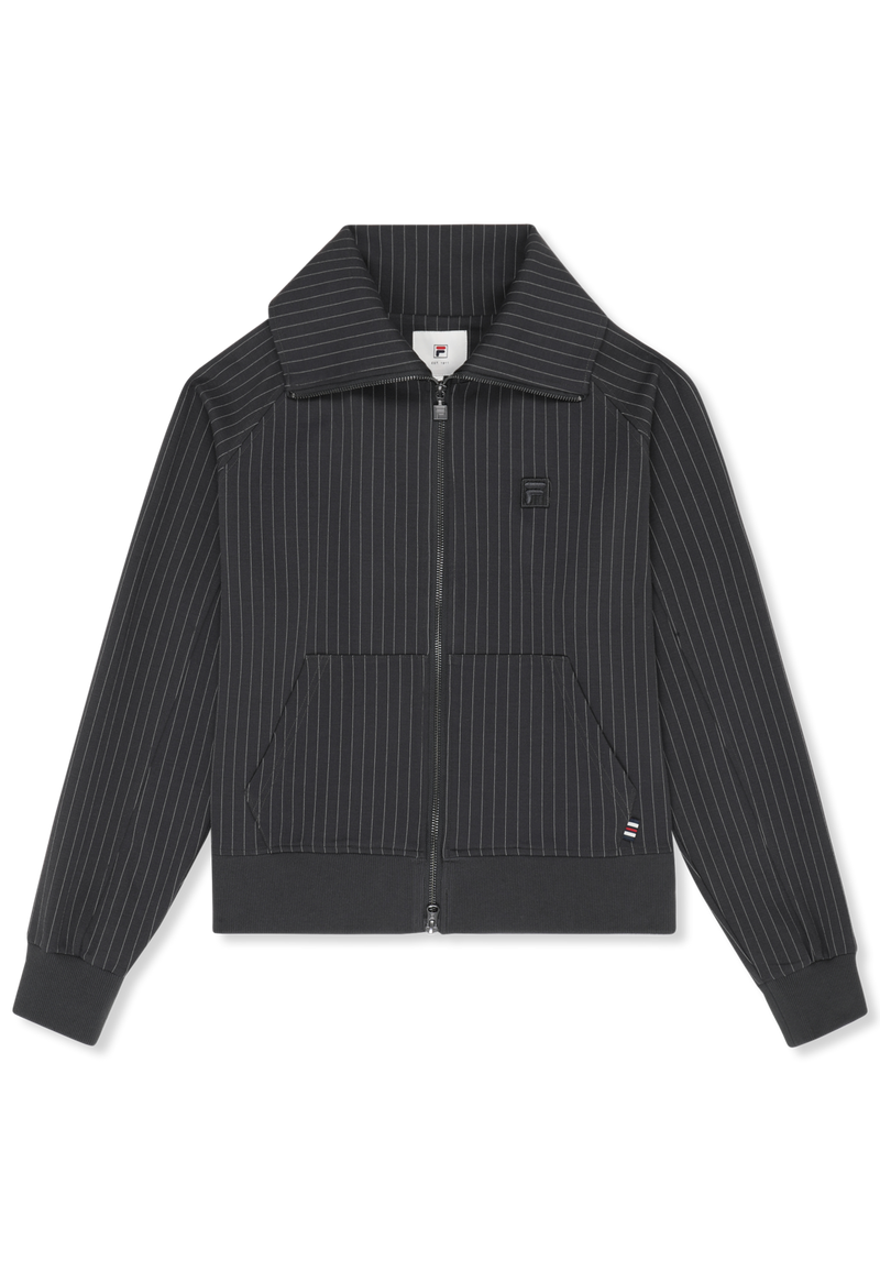 Bellariva Relaxed Pinstriped High Collar Jacket - Phantom