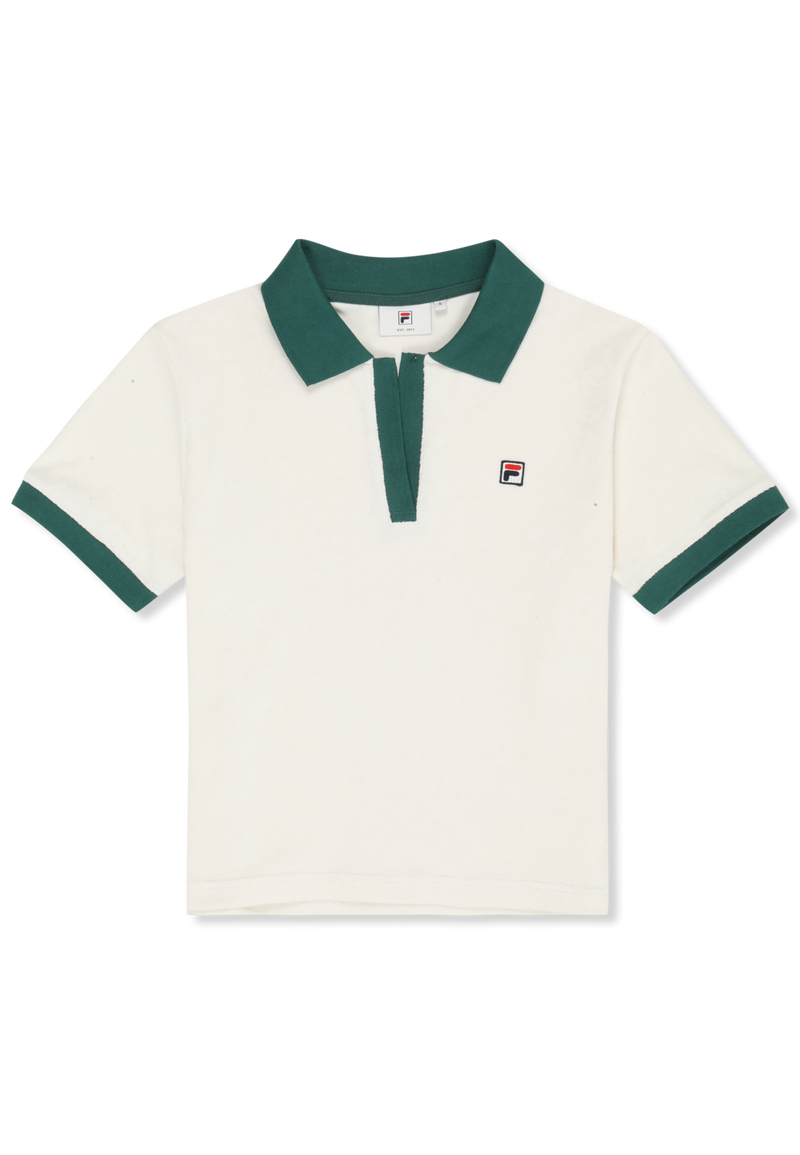 Belfort Relaxed Johnny Collar Towelling Top - Egret-Posy Green