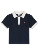 Belfort Relaxed Johnny Collar Towelling Top - Black Iris-Egret