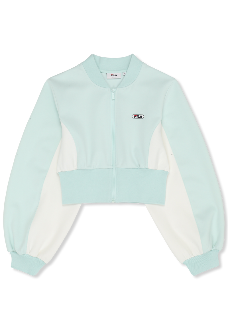 Lecore Cropped High Rib Scuba Track Jacket - Soothing Sea-Egret