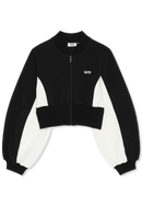Lecore Cropped High Rib Scuba Track Jacket - Black-Egret