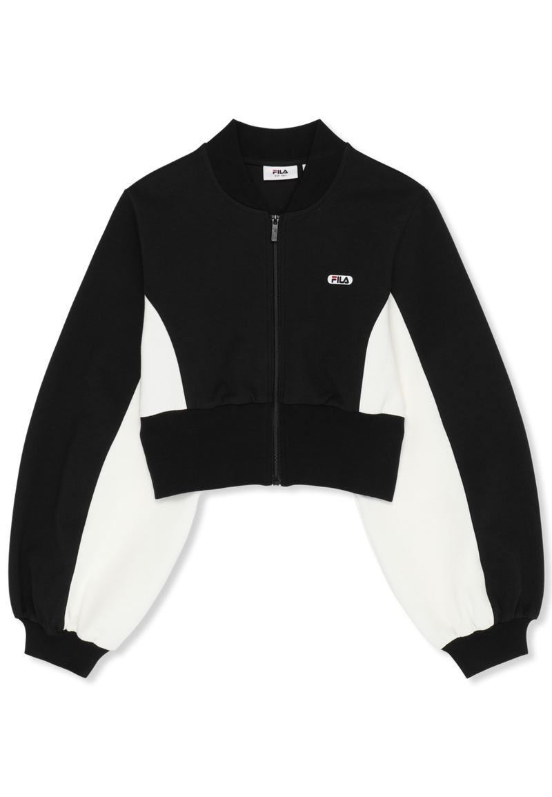 Lecore Cropped High Rib Scuba Track Jacket - Black-Egret