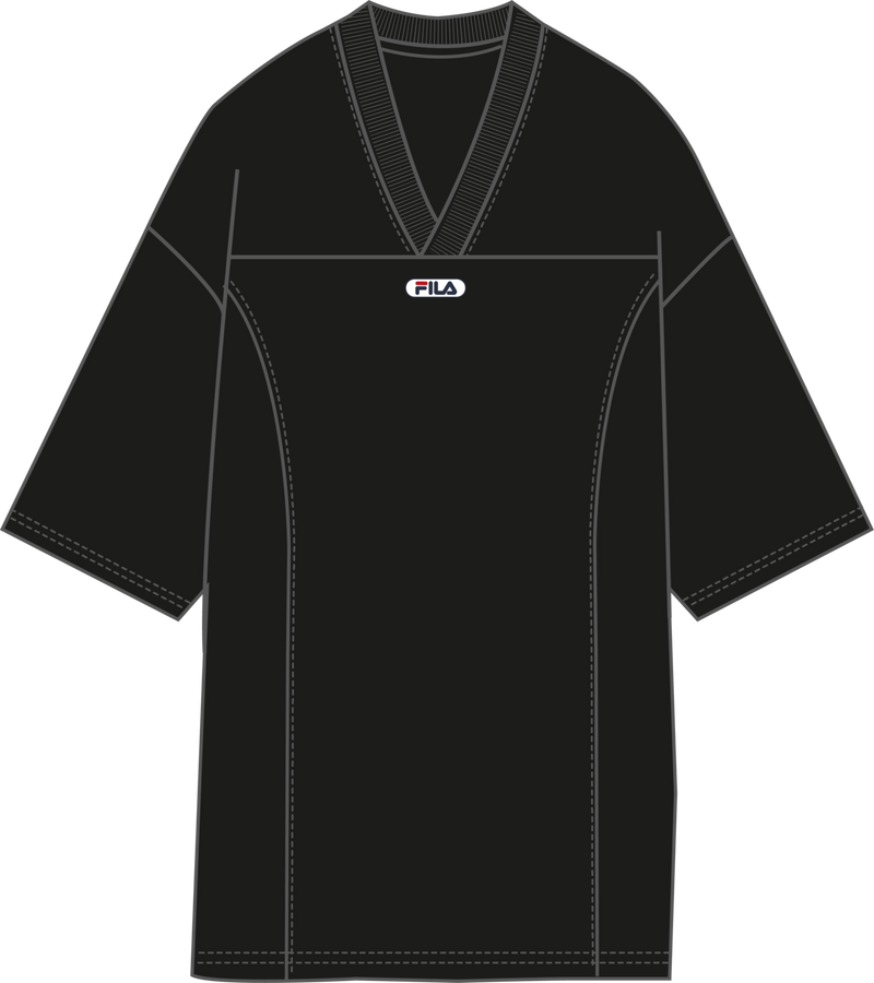 Capalle Oversized V-Neck Mesh T-Shirt Dress - Noir