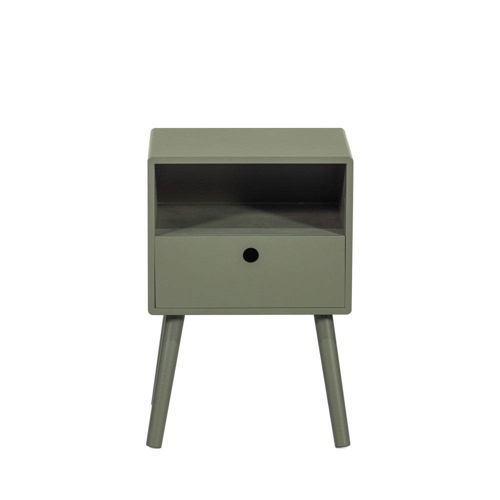 Ozzy - Bedside Table with 1 Drawer, 1 Cubby - Wood - Khaki Green
