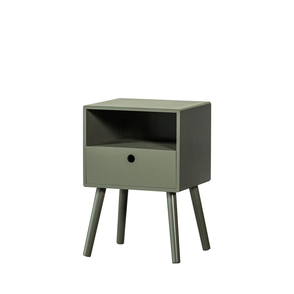 Ozzy - Bedside Table with 1 Drawer, 1 Cubby - Wood - Khaki Green