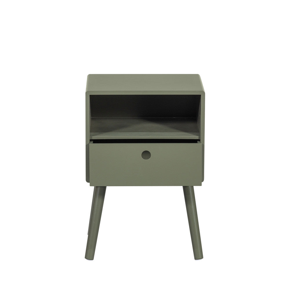 Ozzy - Bedside Table with 1 Drawer, 1 Cubby - Wood - Khaki Green