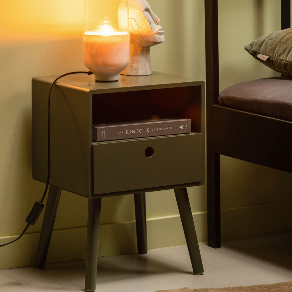 Ozzy - Bedside Table with 1 Drawer, 1 Cubby - Wood - Khaki Green