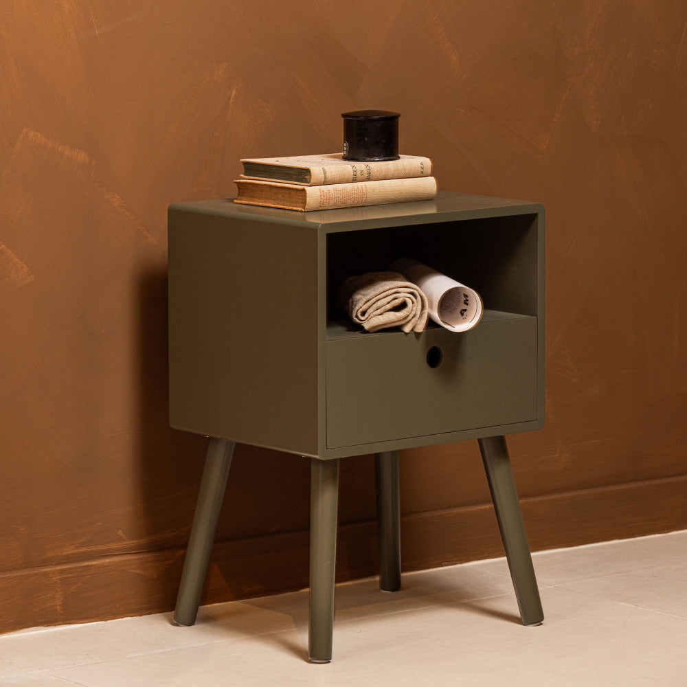 Ozzy - Bedside Table with 1 Drawer, 1 Cubby - Wood - Khaki Green