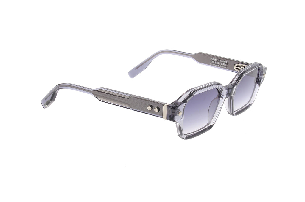 Luxury Eyewear – Zonnebrillen - John Dalia, grijze zonnebril met getinte glazen, op een witte achtergrond