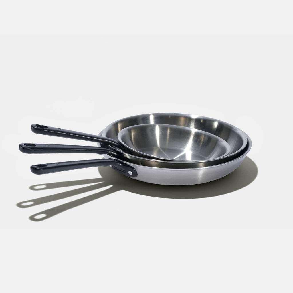 Pack Brigade - Set De 3 Poêles En Inox Avec Manches Noirs