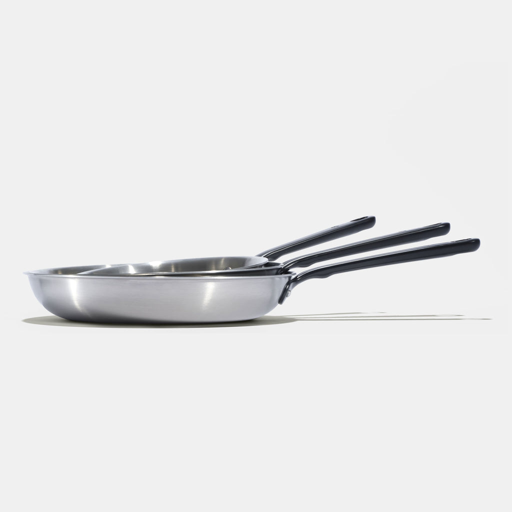 Pack Brigade - Set De 3 Poêles En Inox Avec Manches Noirs