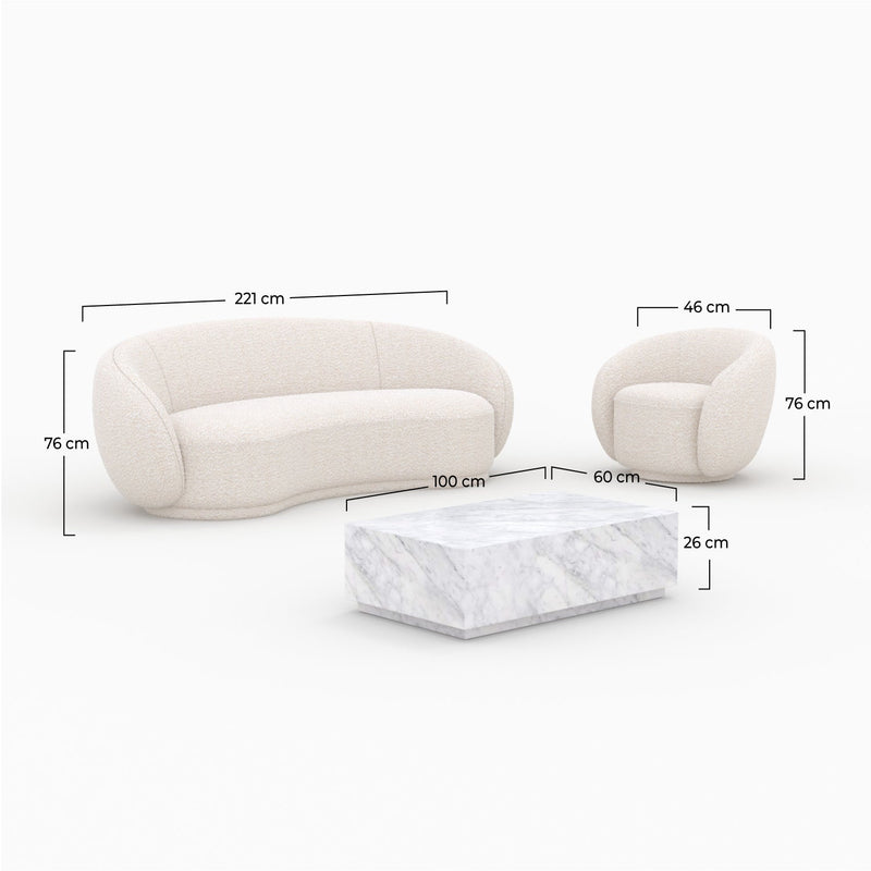 Ensemble Izaé canapé, fauteuil et table basse 4 personnes