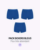 Pack menstruels trio boxers menstruels côtelés bleus - Moodz.co