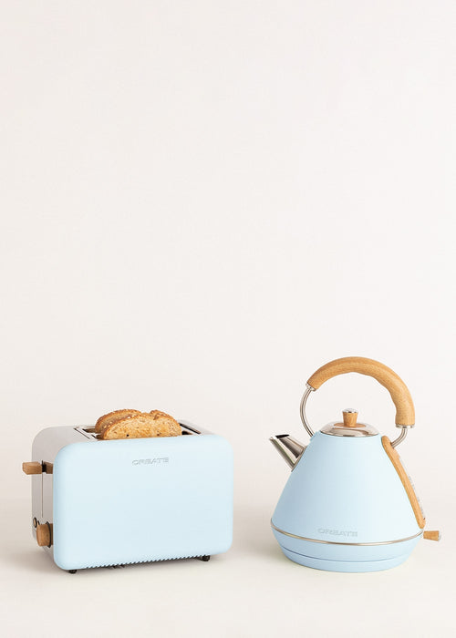 Pack - Petit Grille-Pain Toast Retro + Grand Bouilloire Kettle Retro 1,7L - Bleu Pastel