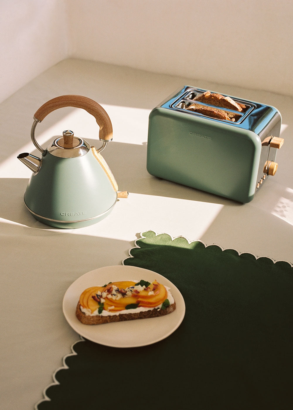 Pack - Tostadora Pequeña Toast Retro + Hervidor Pequeño Kettle Retro 1L - Verde Salvia