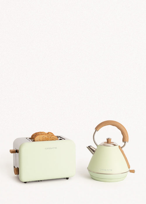 Pack - Petit Grille-Pain Toast Retro + Petite Bouilloire Kettle Retro 1L - Vert Pastel