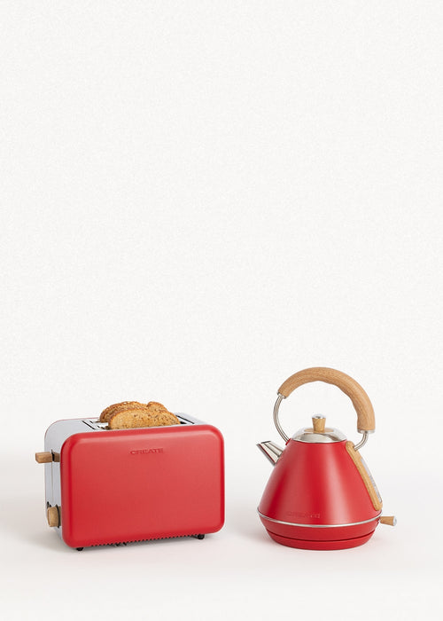 Pack - Petit Grille-Pain Toast Retro + Petite Bouilloire Kettle Retro 1L - Rouge