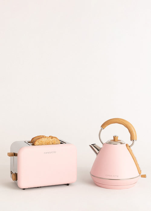 Pack - Petit Grille-Pain Toast Retro + Grande Bouilloire Kettle Retro 1,7L - Rose Pastel