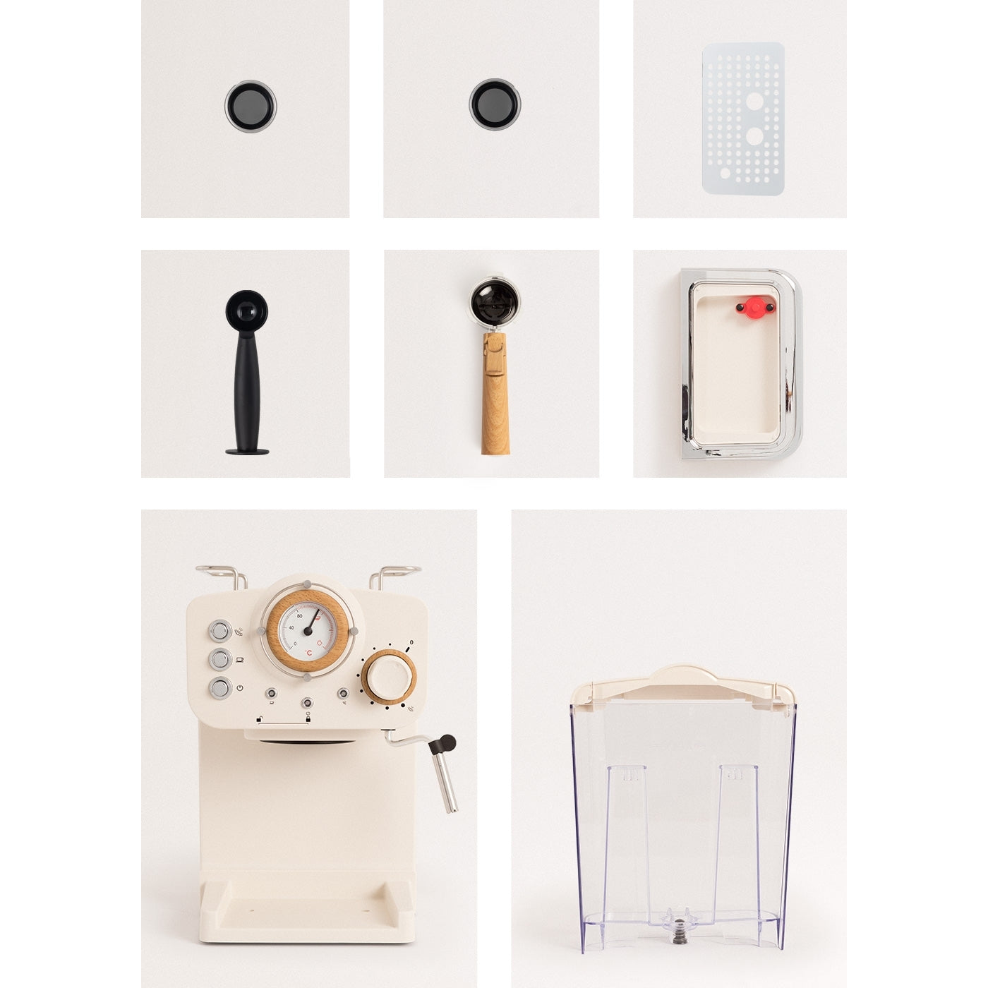 Pack Toast Retro Grille-pain + Thera Retro Cafetière Express Finition Mate - Blanc Cassé