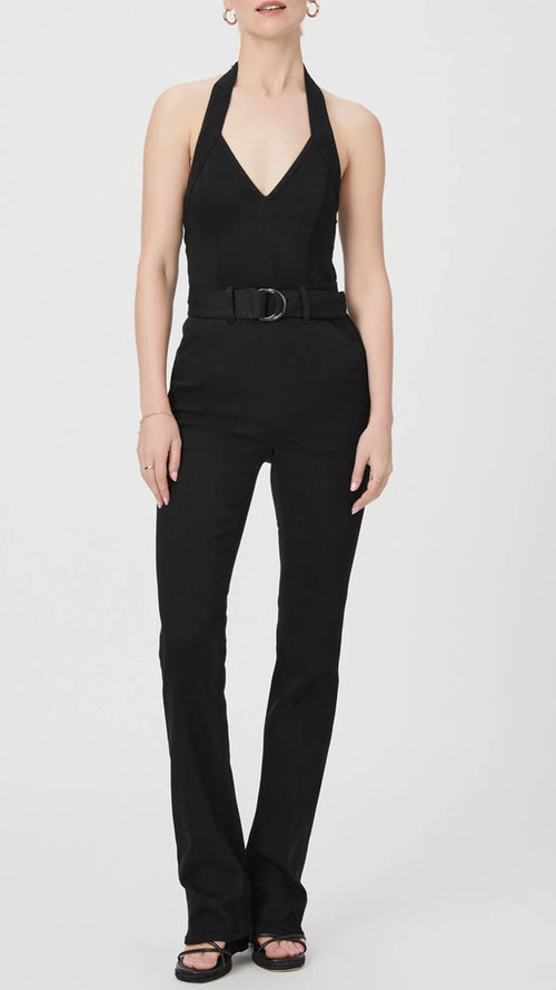 Manhattan Halter Jumpsuit W Self Belt - Black Sha