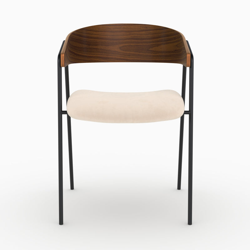 Lot de 2 chaises Esmée en velours blanc cassé et bois de noyer