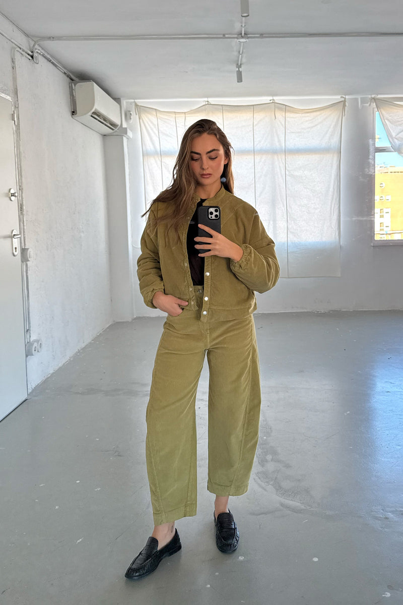 Pantalon Bouffant En Velours Côtelé Vert