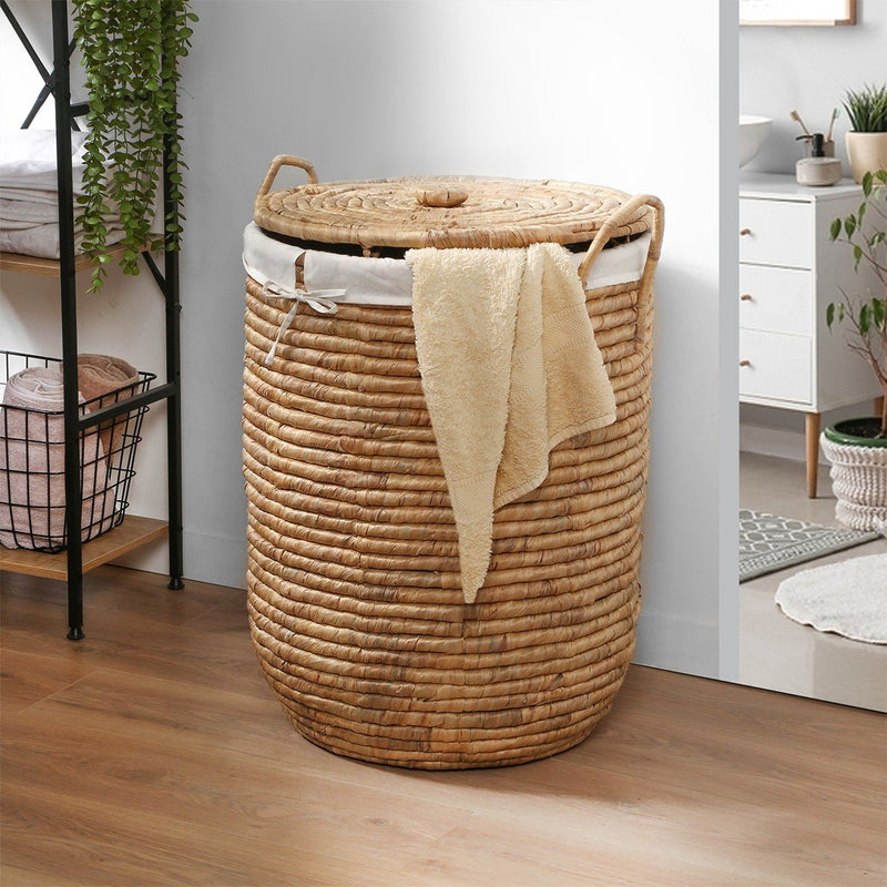 Panier À Linge Avec Housse En Tissu Et Couvercle - Beige