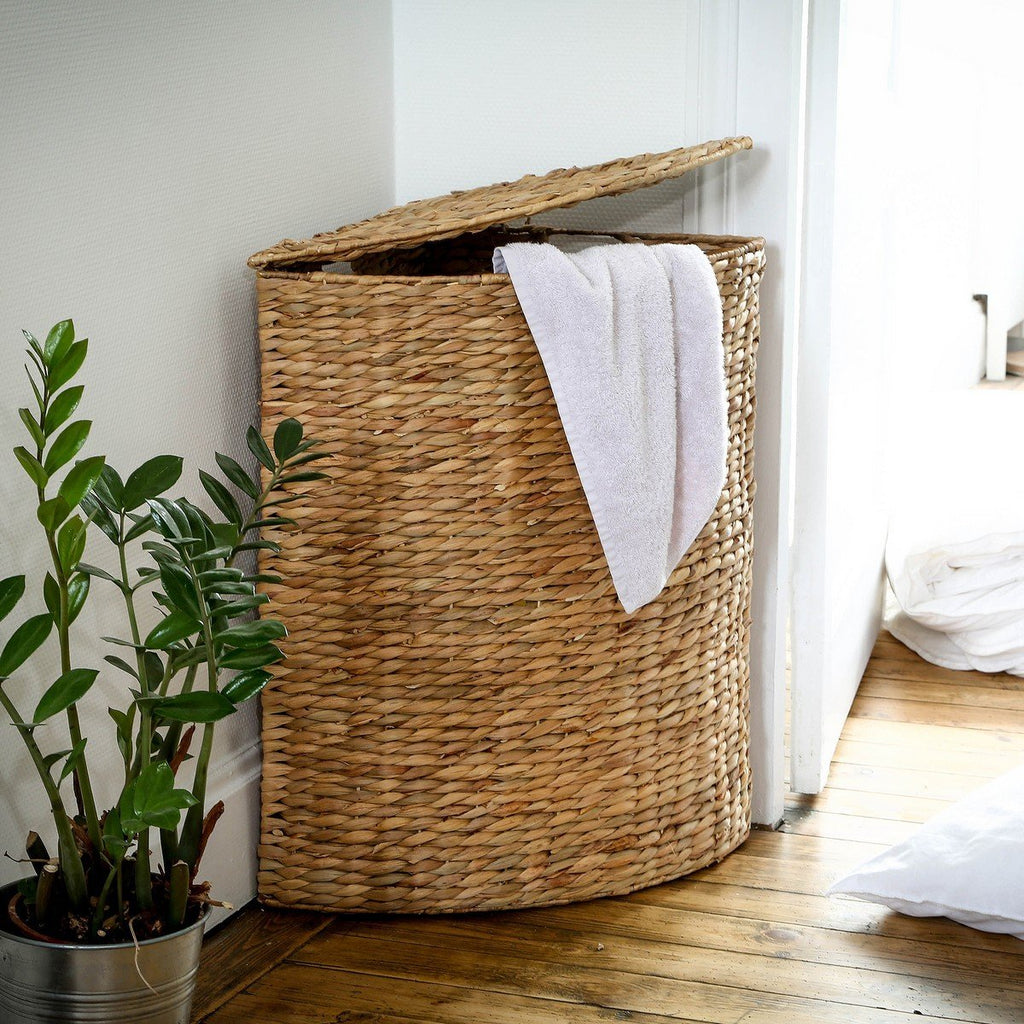 Panier À Linge D'Angle En Jacinthe D'Eau - Bois Clair