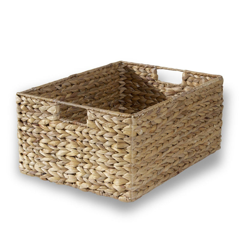 Panier En Jacinthe D'Eau Armature Métal - Hauteur 20cm - Beige