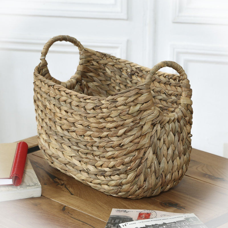 Panier En Jacinthe D'Eau Avec Poignées - Beige