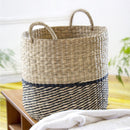 Panier Rond Bicolore En Jonc De Mer - Beige