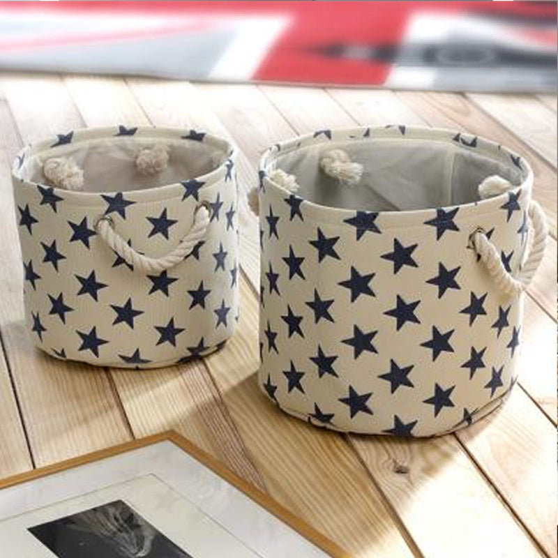 Lot De 2 Paniers En Toile Motif Constellation - Blanc