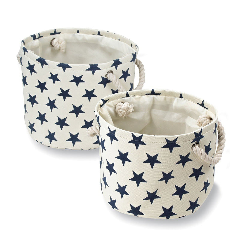 Lot De 2 Paniers En Toile Motif Constellation - Blanc