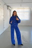 Pantalon Droit En Velours Côtelé Bleu