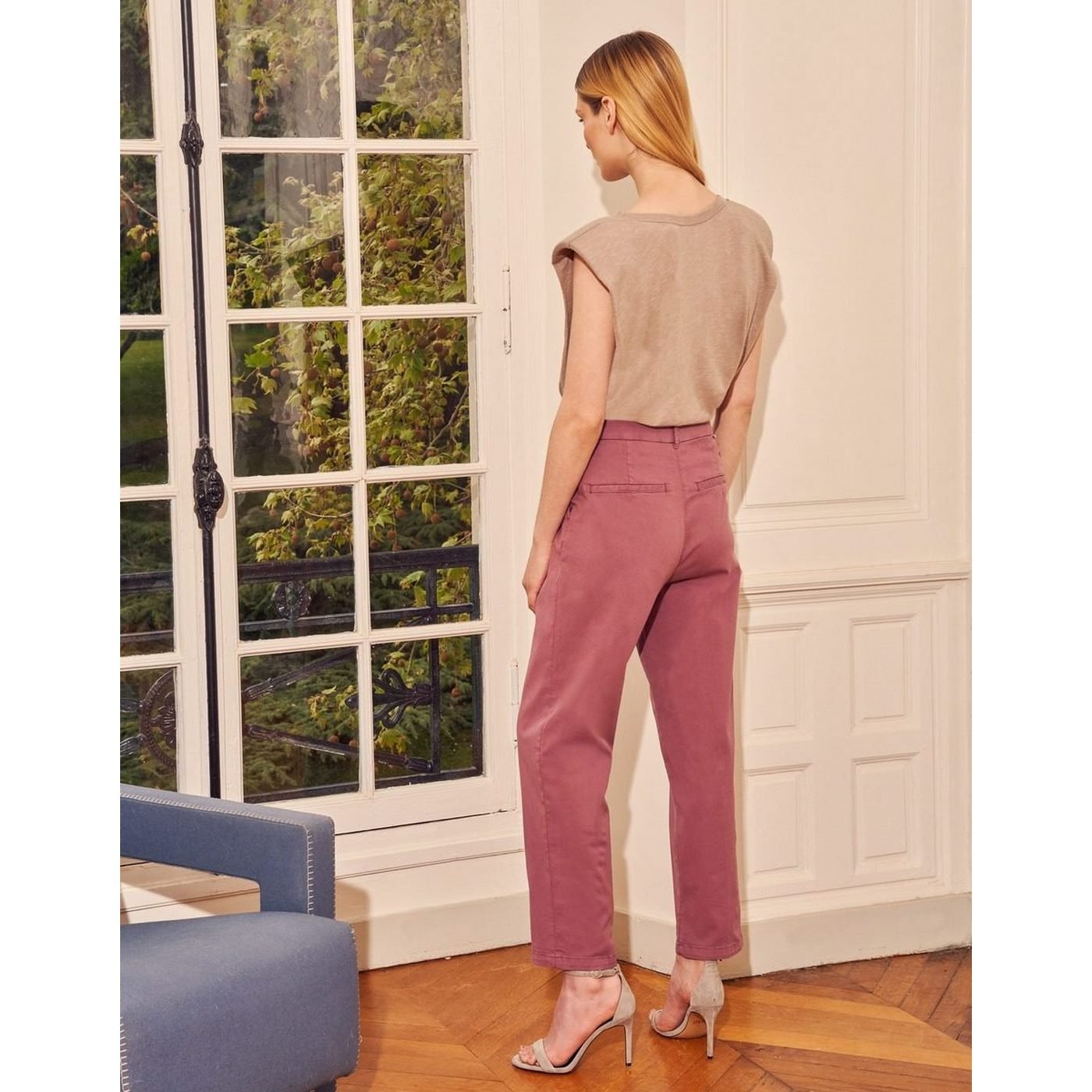 Ambre Highwaist Cropped Chino Trousers - Purple Grey - Women