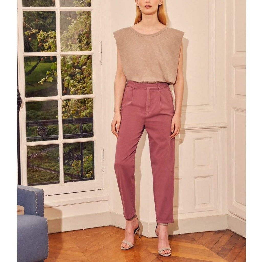 Ambre Highwaist Cropped Chino Trousers - Purple Grey - Women