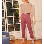 Ambre Highwaist Cropped Chino Trousers - Purple Grey - Women