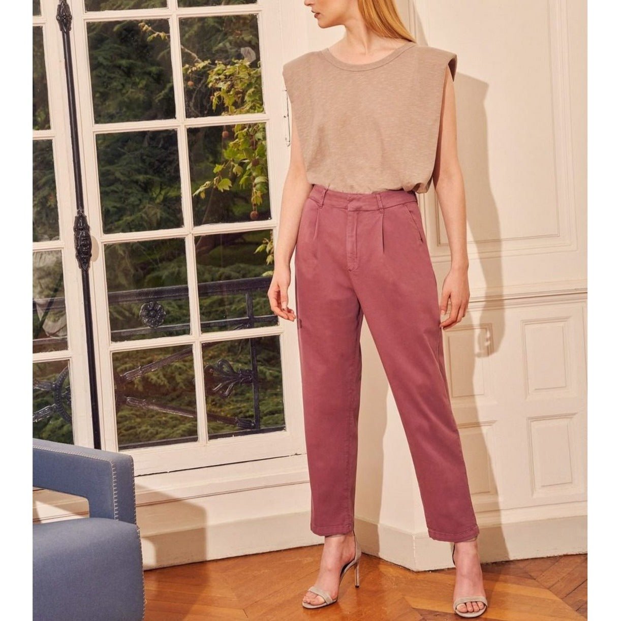 Ambre Highwaist Cropped Chino Trousers - Purple Grey - Women