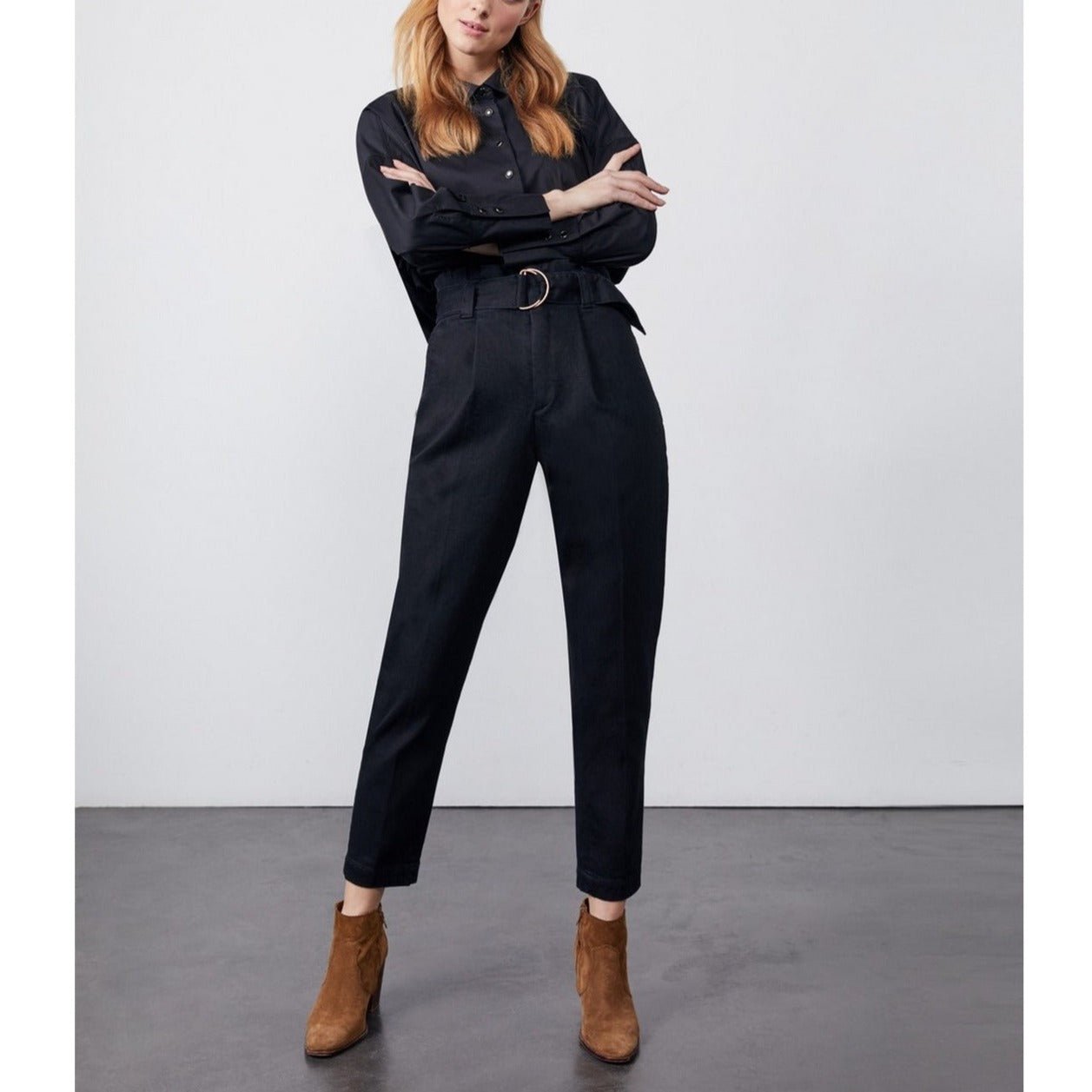 Highwaist Cropped Chino Trouser Ava - Denim Black - Women
