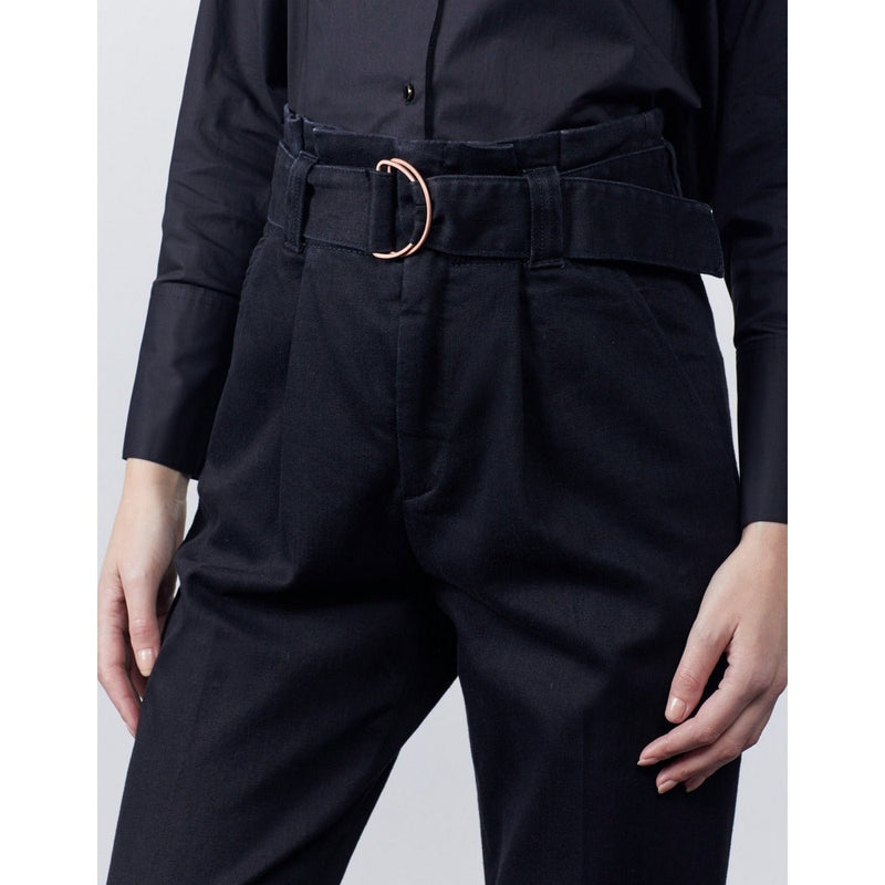 Pantalones chinos Ava recortados de cintura alta - Negro denim - Mujer
