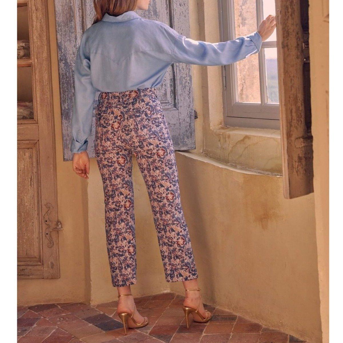 Pantalon Chino Sandy Highwaist Cropped Fancy - Vintage Garden - Femme