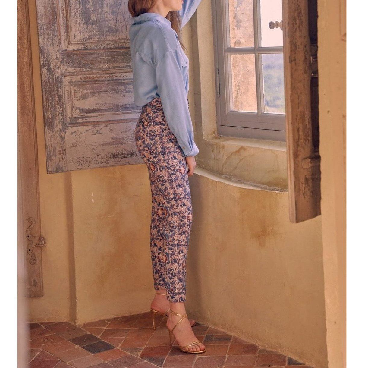 Pantalon Chino Sandy Highwaist Cropped Fancy - Vintage Garden - Femme