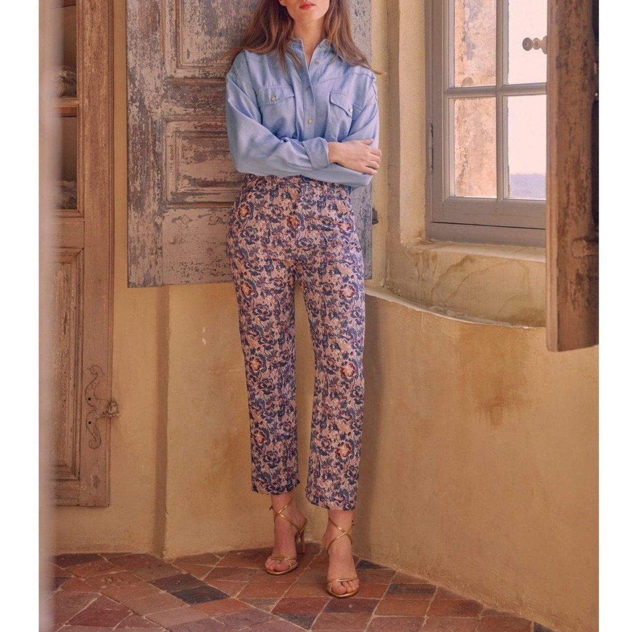 Pantalon Chino Sandy Highwaist Cropped Fancy - Vintage Garden - Femme