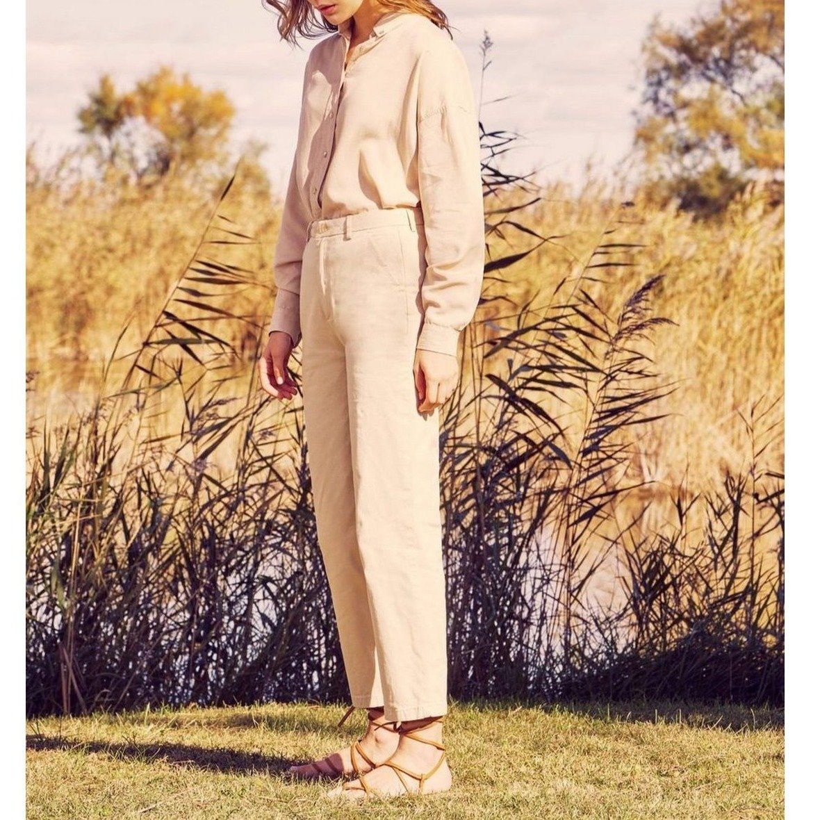 Cropped Chino Trouser Sandy Highwaist - Light Sand - Women