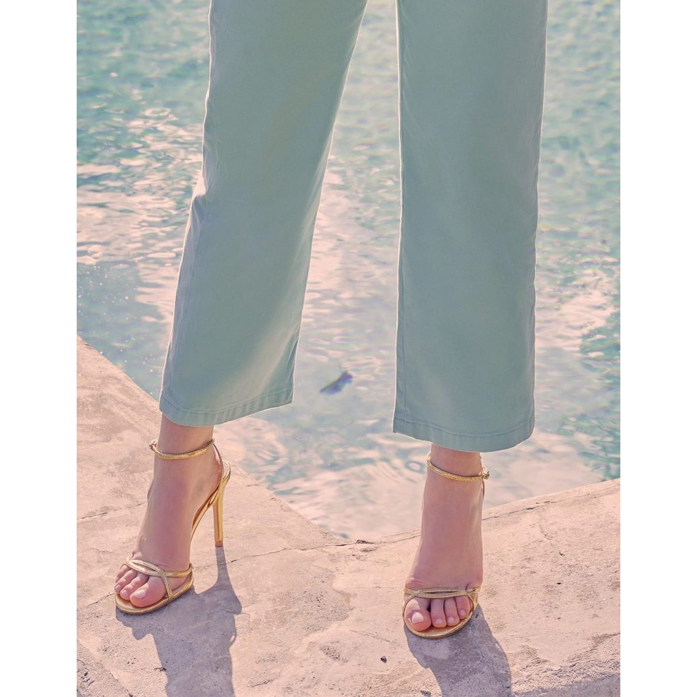 Highwaist Cropped Chino Trousers Sandyhigh - Aqua - Women