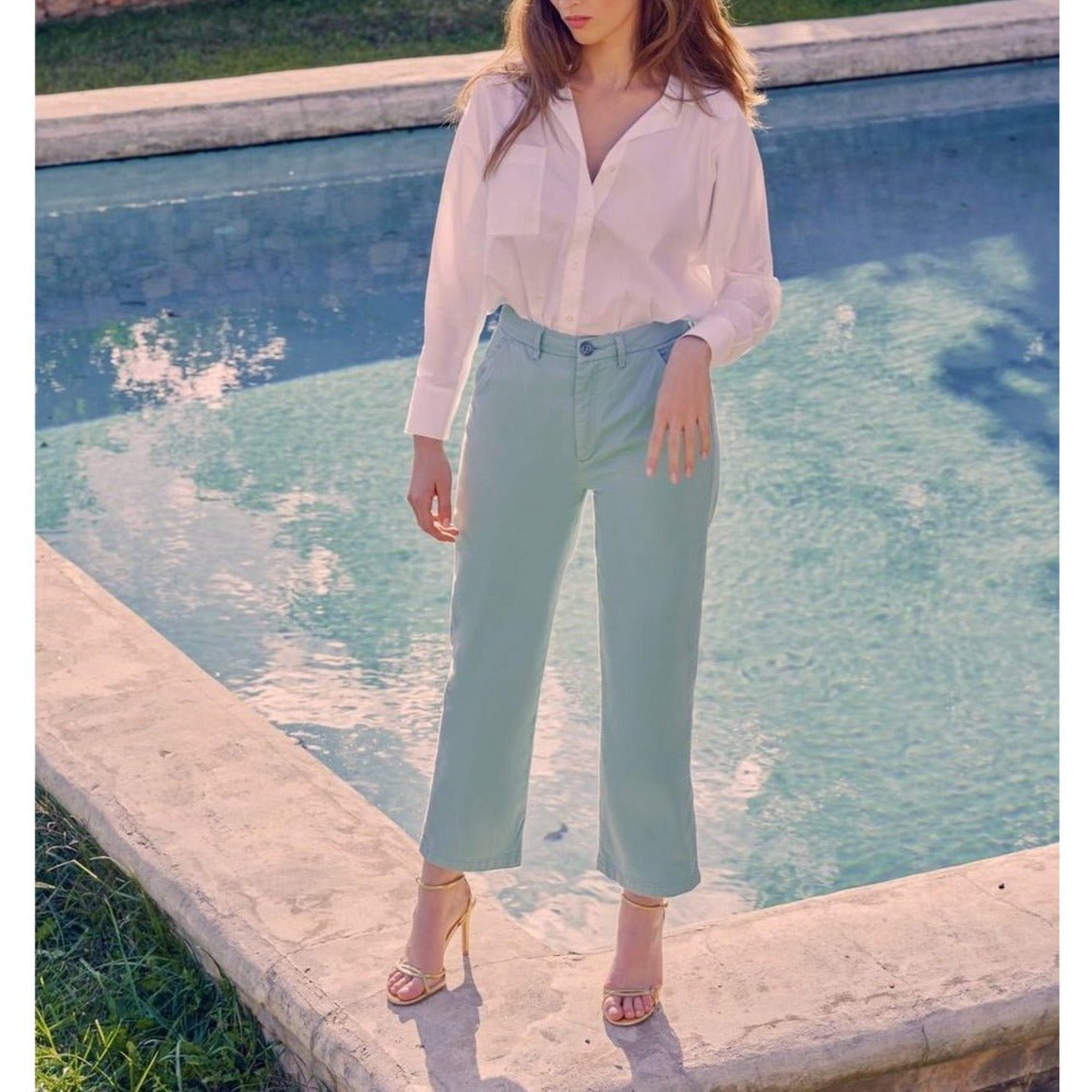 Highwaist Cropped Chino Trousers Sandyhigh - Aqua - Women