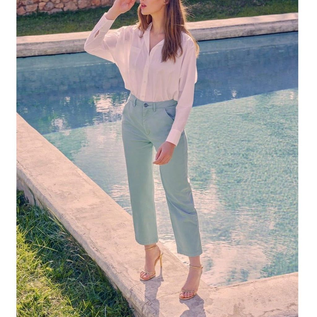 Highwaist Cropped Chino Trousers Sandyhigh - Aqua - Women